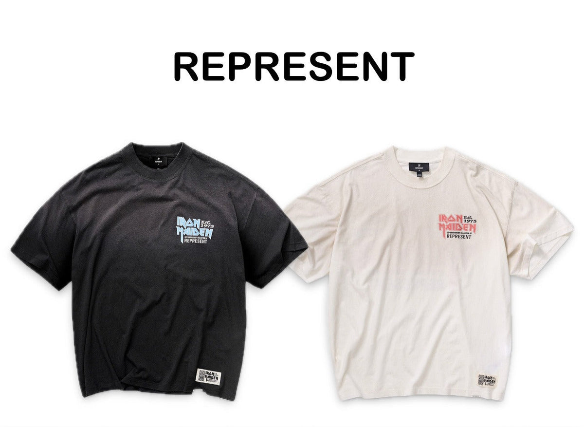 Represent Iron Maiden Letter Print Crew Neck Short Sleeve T Shirt