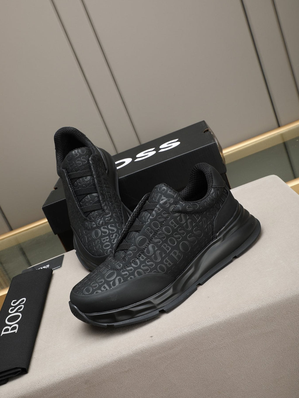 BOSS Men's Black Logo Slip-On Sneakers
