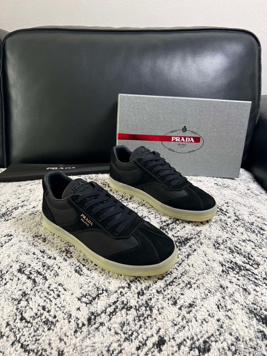 Prada Off-White Beige Low-Top Sneakers